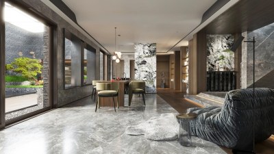 现代别墅餐厅3D模型下载